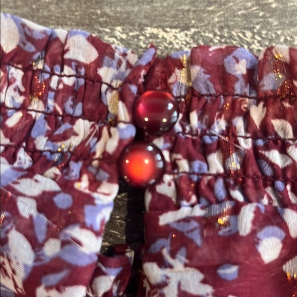 Crystal Doll Small Maroon Short Slewve Floral Mock Neck Dress - Picture 6 of 14